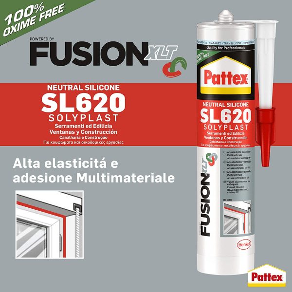 Pattex SL 620 Serramenti ed Edilizia Sigillante trasparente, Silicone per lattoneria, serramenti, ecc., Sigillante impermeabile per materiali vari, cartuccia da 300 ml - immagine 5