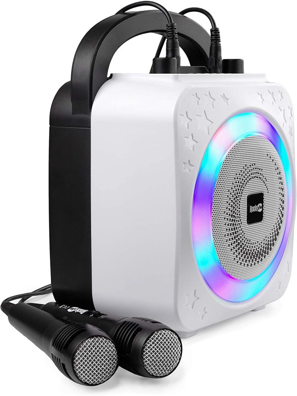 Macchina per karaok bluetooth ricaricabile a 10 watt Rockjam con due microfoni, effetti variabili e luci a LED - Nero