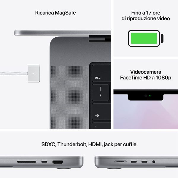 2021 Apple MacBook Pro (14", Chip Apple M1 Pro con CPU 10-core e GPU 16?core, 16GB RAM, 1TB SSD) - Grigio siderale - immagine 2