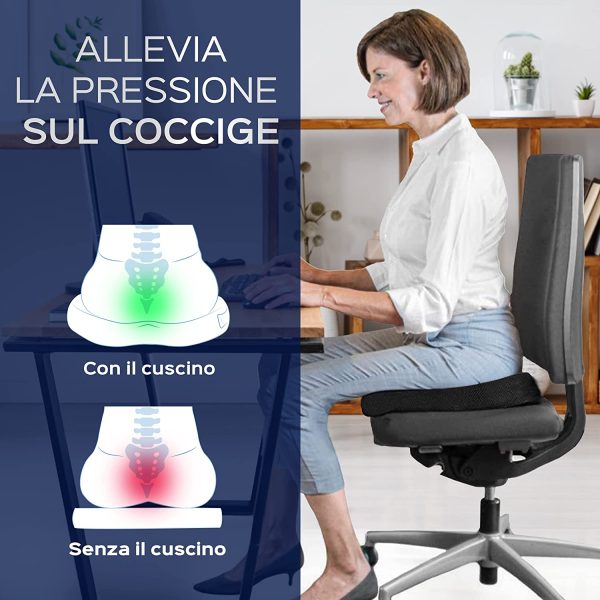 Bonmedico Cuscino Antidecubito - Cuscino Ortopedico Posturale per Casa, Ufficio e Auto - Rialzo per Sedia Ergonomico in Memory Foam - Supporto Lombar - immagine 5