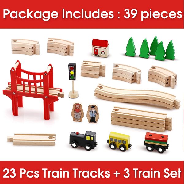 Tiny Land Pista Treno in Legno, Set Ferrovia in Legno (39 pcs) - immagine 7