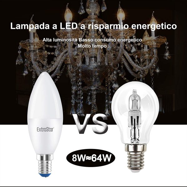 Lampadine LED Candela,E14,8W Equivalenti a 64W,3000K,luce bianca calda,Confezione da 6 - immagine 8