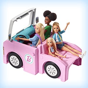 Barbie Camper dei Sogni 3 in 1Playset con 3 Veicoli e 50 Accessori