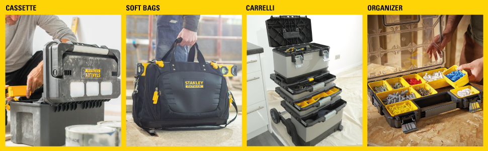 stanley, cassette, soft bags, carrelli, organizer