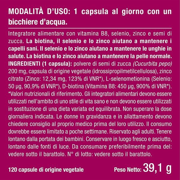 Biotina Nutrimea | Capelli, Unghie e Pelle | Zinco Selenio Vitamina B7 | Acceleratore Crescita Capelli | Luminosit?? Della Pelle | 900% VNR | Trattamento 4 Mesi - immagine 4