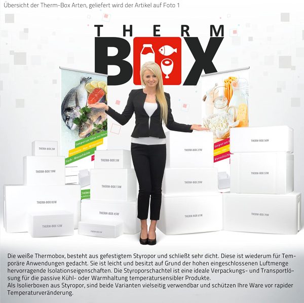 THERM BOX Scatola di polistirolo Thermobox per alimenti e bevande - Scaldabagno e refrigeratore in polistirolo (40x30x21cm - 12,24L volume) Riutilizzabile