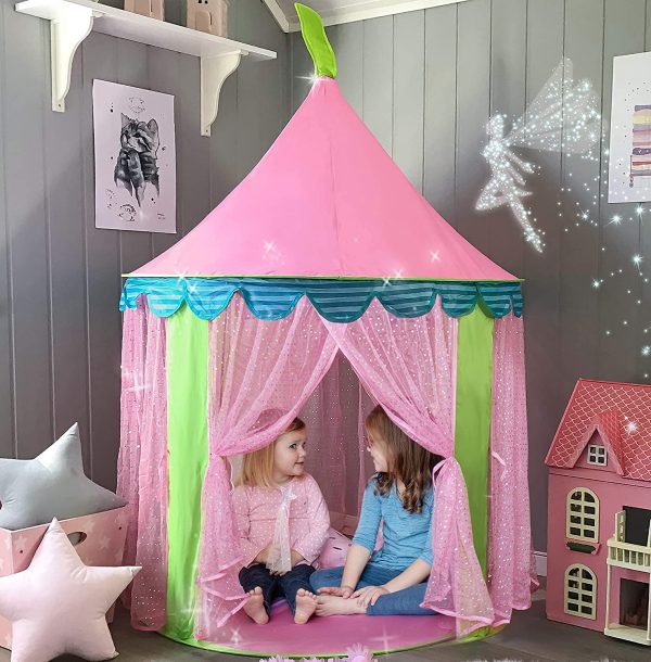 Tenda Gioco con le luci di una stella, Castello della Principessa per Bambine con Borsa tote , Portatile, (140 cm di altezza), di Tiny Land - immagine 7