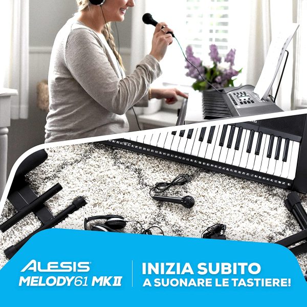 Alesis Melody 61 - Pianola, Tastiera Musicale Portatile con Cuffie, Casse Integrate, Microfono, Stand, Leggio, Sgabello e 61 Tasti - immagine 7