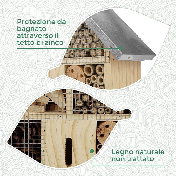 WILDLIFE FRIEND | Casetta per Insetti - in Legno con Tetto in Zinco - Rifugio Ecologico per Farfalle Vespe Api Coleotteri - immagine 4