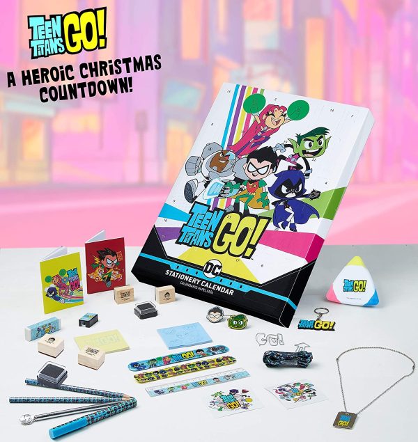 Teen Titans Go! Calendario Avvento 2021 per Bambini, Calendario di Natale con Set Cancelleria Teen Titans, + 24 Gadget da Scoprire, Idee Regalo Originali