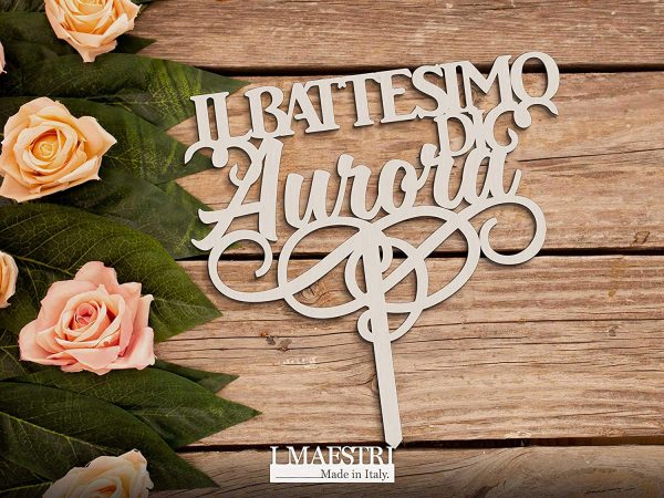 Cake topper BATTESIMO personalizzabile con nome e decoro (mongolfiera, solo nome o nome e cuoricini) - I MAESTRI - immagine 8