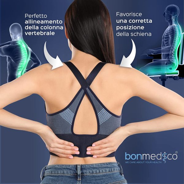 Bonmedico Cuscino Antidecubito - Cuscino Ortopedico Posturale per Casa, Ufficio e Auto - Rialzo per Sedia Ergonomico in Memory Foam - Supporto Lombar