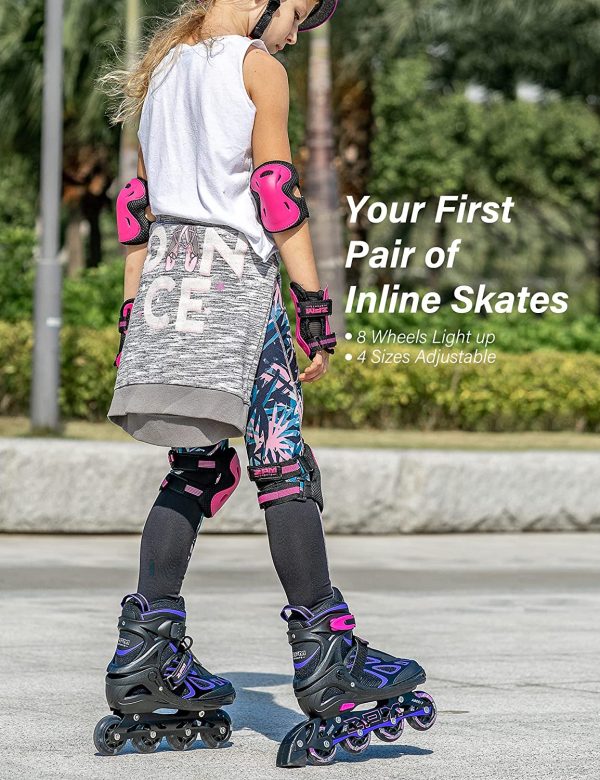 2PM SPORTS Brice Pattini in Linea Regolabili, Ruote Illumina LED, Divertente Inline Skates per Bambina e Bambino e Bambini - Verde/Rosa/Azzurro/Viola - immagine 3