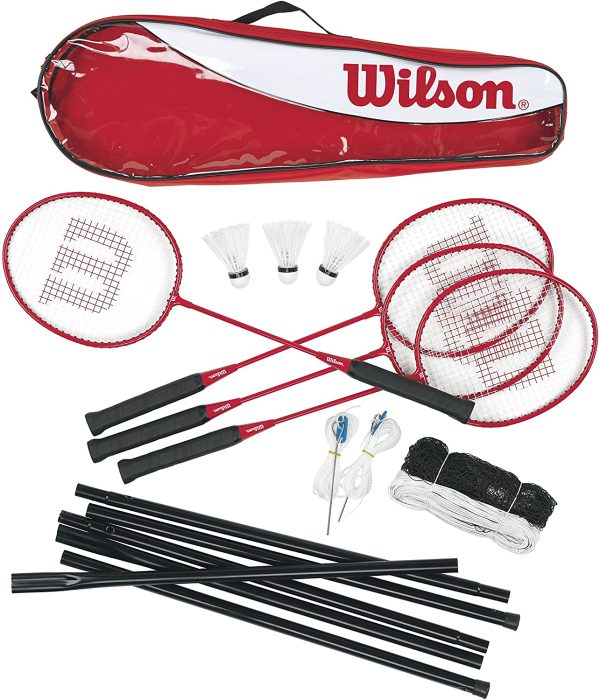 Wilson Tour, Set da Badminton, Include 4 Racchette, 3 Volani, 1 Rete, 2 Supporti Telescopici per Pavimento e Borsa di Trasporto, WRT8444003 Unisex, Rosso - immagine 2