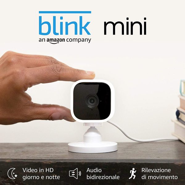 Blink Mini - Videocamera di sicurezza intelligente per interni, plug-in, compatta, con video in HD a 1080p, rilevazione di movimento, compatibile con Alexa ?C 1 videocamera - immagine 4