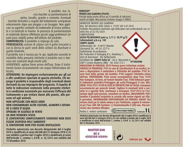 COMPO Erbicida Totale HERBISTOP Pronto Uso Giardino PFnPO, Per Piante Ornamentali, Contro Infestanti, Muschi e Alghe, 1 l - immagine 5