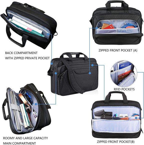 Borsa per Laptop 18 " Cartella per Laptop Premium Adatto per Laptop fino a 17,3 Pollici Borsa a Tracolla Espandibile a Tracolla Borsa per Computer per Viaggi/Affari/ Scuola/Uomini/Donne-Nero - immagine 6