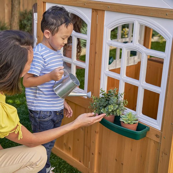 KidKraft 405 Casetta Gioco da Giardino e Esterno Garden View in Legno per Bambini con lavagne, fioriera e Tenda Stile caffetteria, Colore Marrone - immagine 4