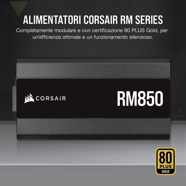 RM850 (2021), RM Serie, 850 Watt 80 Plus Gold Alimentatore ATX Interamente Modulare (Connettori EPS12V Tre, Bassa Rumorosit??, Modalit?? Zero RPM, Condensatori con Rating a 105 oC) Nero - immagine 2