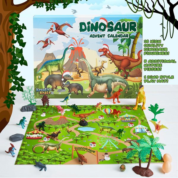 Kreativekraft Calendario Avvento 2021 Dei Dinosauri, Calendario Dell Avvento Per Bambini Con 24 Dinosauri Giocattolo Da Scoprire, Regalo Di Natale Originale - immagine 2