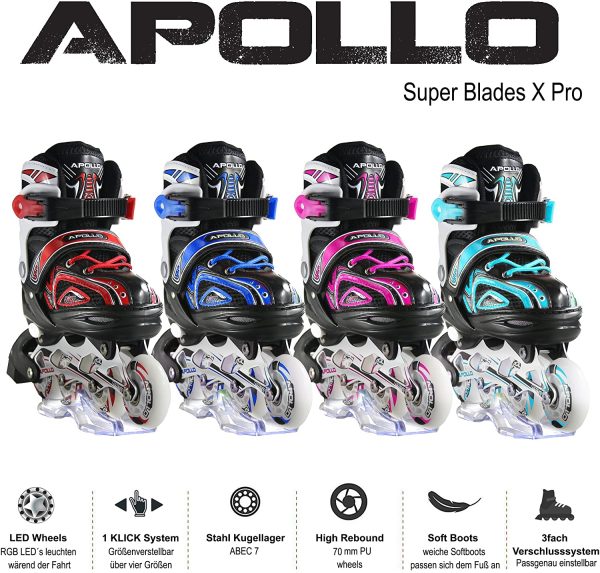 Apollo Super Blades X PRO, Misura S, M, L, Pattini Inline-Skate LED per Bambini, Ideali per Principianti, Pattini Comodi, inliner inlinea per Bambine e Bambini