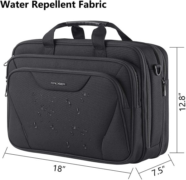 Borsa per Laptop 18 " Cartella per Laptop Premium Adatto per Laptop fino a 17,3 Pollici Borsa a Tracolla Espandibile a Tracolla Borsa per Computer per Viaggi/Affari/ Scuola/Uomini/Donne-Nero - immagine 2