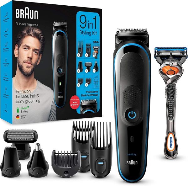 Braun Regolabarba Tagliacapelli Uomo Rasoio Incluso, Rifinitore Barba, 7 Accessori inclusi, 85% di Plastica in Meno, Idea Regalo, MGK5280 All-in-One Nero - immagine 3