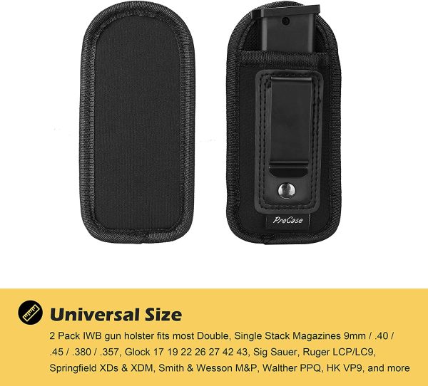 Procase Porta Caricatore per Pistole[2 Pezzi], Porta Caricatore per Nascosto per Riviste a Doppio o Singolo Stack per Glock 19 43 17 sig Springfield XD Ruger .40 /.45 ?CNero - immagine 3