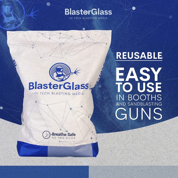 BlasterGlass Hi-Tech Sabbia Abrasiva di Vetro Tecnica Riutilizzabile per Sabbiatura a Pressione, Alta Compatibilit?? per Sistemi di Sabbiatura - Sacco da 10kg