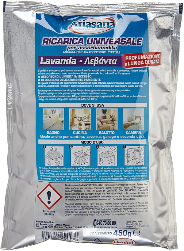 Ariasana 673947 Ricaricasali Assorbiumidit??, Profumazione Lavanda, 1 Busta, 450 G & 673937 Ricarica Sali Assorbiumidit??, Inodore, 1 Busta, 450 G - immagine 5