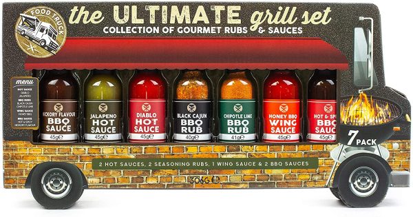 Modern Gourmet Foods, Set Regalo Perfetto per Grill in Confezione Food Truck, 45 Grammi Ciascuno, Include 2 Salse, 2 Rub di Spezie, 1 Salsa per Ali di Pollo e 2 Salse Barbecue - immagine 2