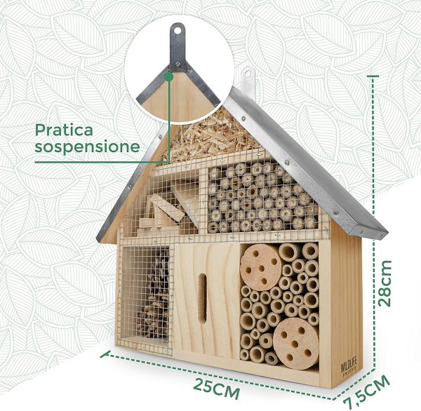 WILDLIFE FRIEND | Casetta per Insetti - in Legno con Tetto in Zinco - Rifugio Ecologico per Farfalle Vespe Api Coleotteri