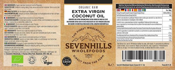 Sevenhills Wholefoods Crudo Vergine Extra Olio Di Cocco Bio, Spremuto A Freddo 1L (vasca) - immagine 3