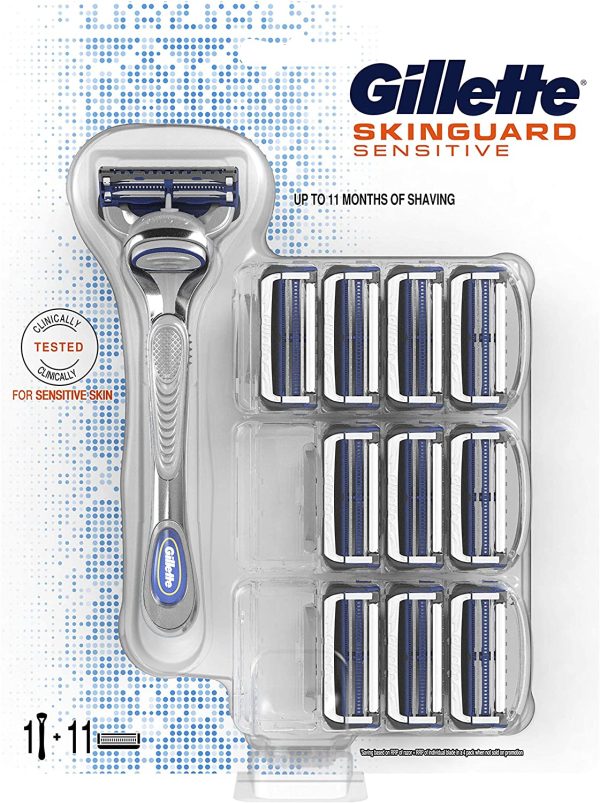 Gillette SkinGuard Sensitive Regolabarba Uomo, Rasoio a Mano Libera, 11 Lamette Pelli Sensibili, Clinicamente Testato, Lame Sollevate per Ridurre Contatto con Striscia Lubrificante