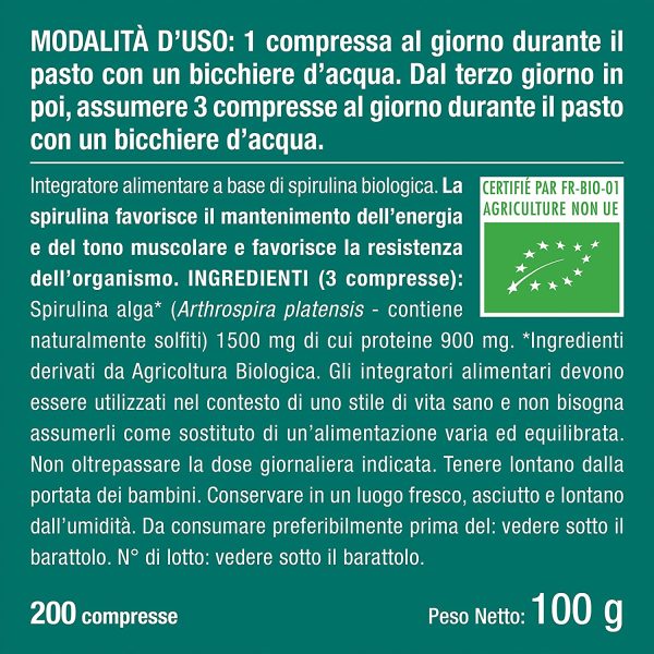 Nutrimea Spirulina BIO | Nuovo! | 200 Compresse Con Proteine Vegetali | Alga Naturale | Fonte di Energia | Resistenza | Sistema Immunitario Potenziato | Nutrimea - immagine 5