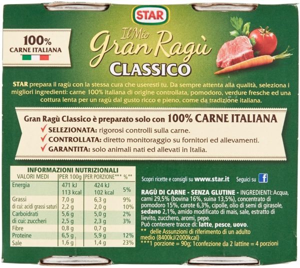 STAR Il Mio GranRag?? Classico, 2 x 180gr, rag?? preparato secondo la tradizione, 100% carne Italiana controllata e selezionata. Senza conservanti e senza glutine - immagine 2