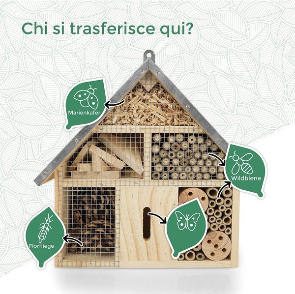 WILDLIFE FRIEND | Casetta per Insetti - in Legno con Tetto in Zinco - Rifugio Ecologico per Farfalle Vespe Api Coleotteri - immagine 7