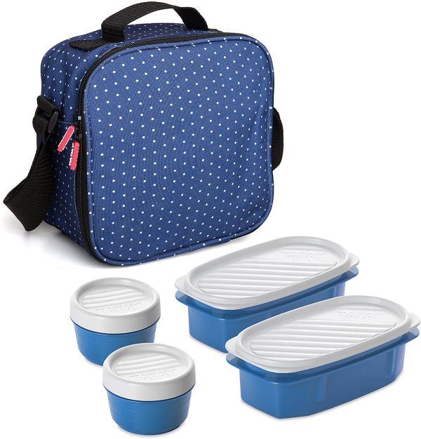 Tatay Urban Food Casual, Borsa Termica Porta Pranzo, 3L Capacit??, con 4 Contenitori Alimentari, 2 x 0.5 L, 2 x 0.2 L, senza BPA, Blu (con Puntini), 22.5 x 10 x 22 cm