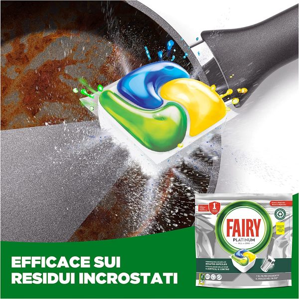 Fairy Platinum Pastiglie Lavastoviglie, 125 Lavaggi, 5 x 25 Capsule Lavastoviglie, Detersivo Lavastoviglie al Limone, con Sistema di Prelavaggio Integrato, Efficace nei Cicli Ecologici - immagine 6