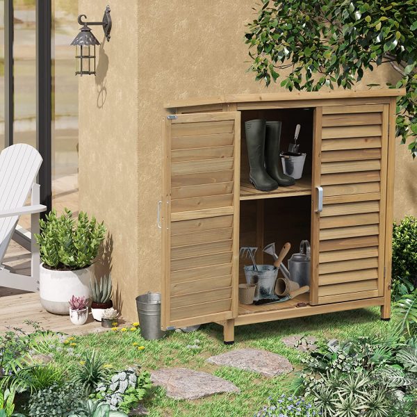 Outsunny Casetta da Giardino in Legno di Abete, Capanno Attrezzi con Tetto in Bitume Impermeabile, 87x46.5x96.5cm - immagine 2