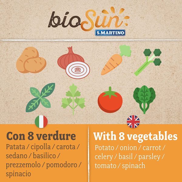 BIOSUN - Brodo Vegetale Granulare Biologico di Verdure, con 8 Verdure Selezionate e Curcuma, 1 Barattolo da 120 gr, Sena Glutammato, Senza olio di Palma, Senza Lievito, Made in Italy - immagine 4