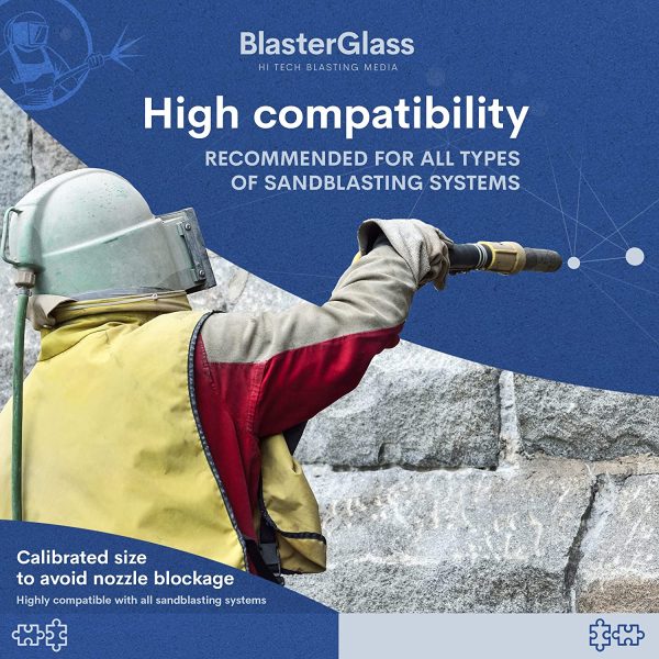 BlasterGlass Hi-Tech Sabbia Abrasiva di Vetro Tecnica Riutilizzabile per Sabbiatura a Pressione, Alta Compatibilit?? per Sistemi di Sabbiatura - Sacco da 10kg - immagine 2