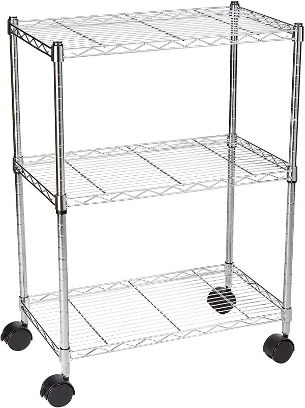 AmazonBasics - Scaffalatura a 3 ripiani, su rotelle, Cromo & - Scaffalatura a 5 ripiani, su rotelle, Cromo - immagine 4