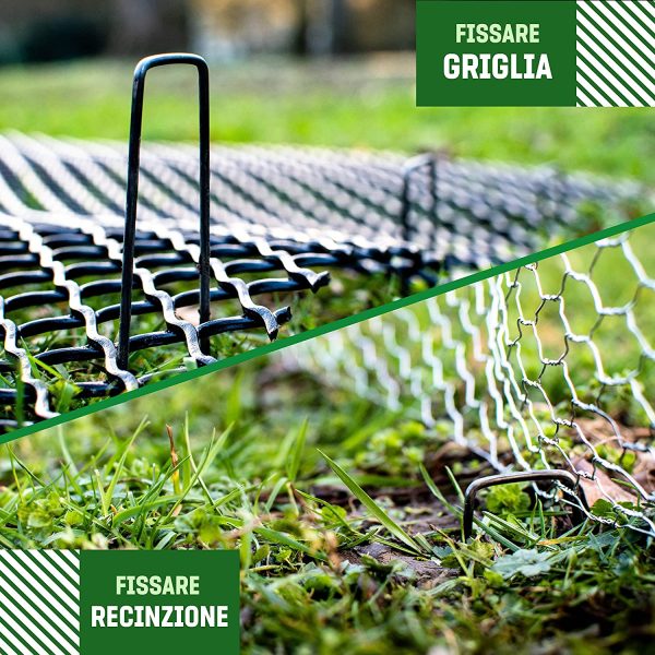 GardenGloss 25 Picchetti in Acciaio Robusto Non Galvanizzato - per Telo di Pacciamatura, Recinzione e Rete - 150mm di Lunghezza, 25mm di Larghezza, ? 2,7mm - immagine 3