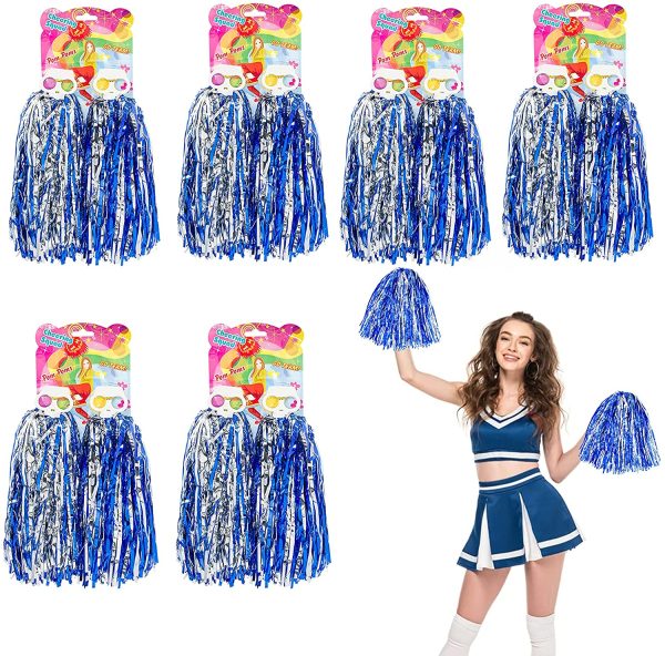 Tanosan, 12 pon pon da cheerleader, in stagnola, soffici pompon, pompon, per bambini, adulti, squadra, sport, feste, danza e tifo - immagine 7