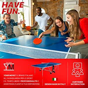 YM Tavolo da Ping Pong Indoor Pieghevole Ruote per il Trasporto Racchette Palline Omaggio Dimensioni