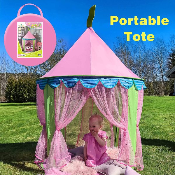 Tenda Gioco con le luci di una stella, Castello della Principessa per Bambine con Borsa tote , Portatile, (140 cm di altezza), di Tiny Land - immagine 2