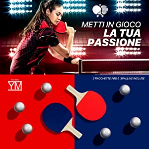 YM Tavolo da Ping Pong Indoor Pieghevole Ruote per il Trasporto Racchette Palline Omaggio Dimensioni