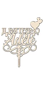 Cake topper battesimo personalizzabile con nome e cuoricini