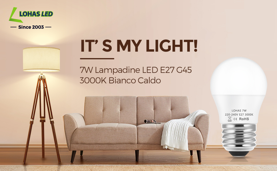 7W Lampadine LED E27 G45 3000K Bianco Caldo